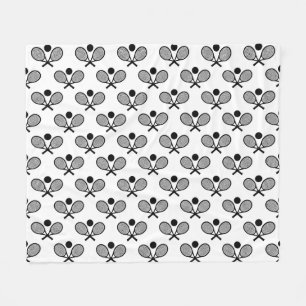 Tennis Seamless Pattern - Racket and Ball on White Fleece Blanket