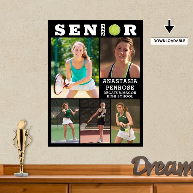 Tennis Senior Graduation 5 Photo Collage Poster (Creator Uploaded)