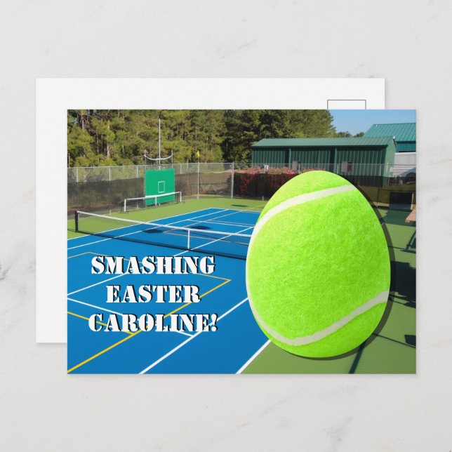 Tennis Smashing Easter with Tennis ball Easter Egg Holiday Postcard (Front/Back)