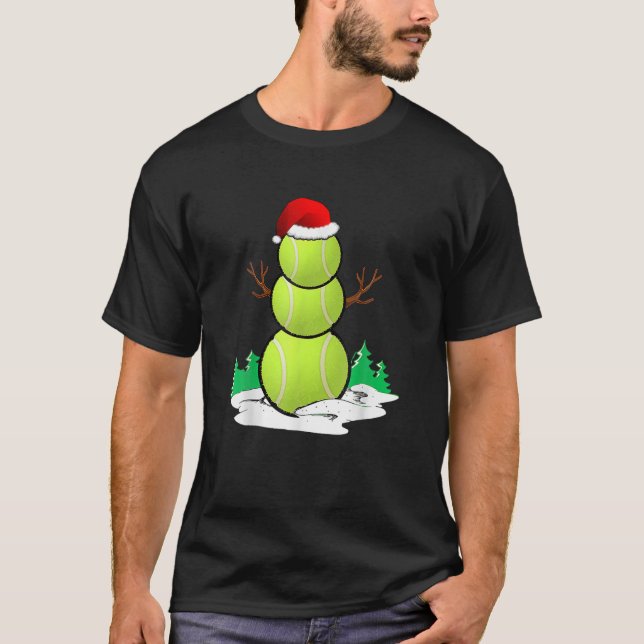Tennis Snowman Balls Christmas Pajama Gifts Men Bo T-Shirt (Front)
