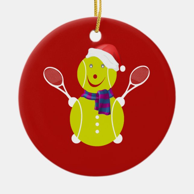Tennis snowman ceramic tree decoration (Front)