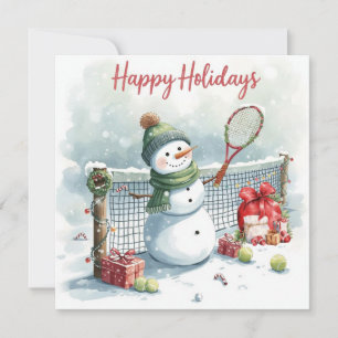 Tennis Snowman Christmas Festive Racquets Holiday Card