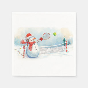 Tennis Snowman play tennis Christmas themed Napkin