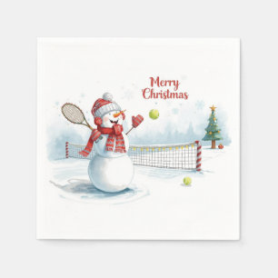 Tennis Snowman play tennis Christmas themed Napkin