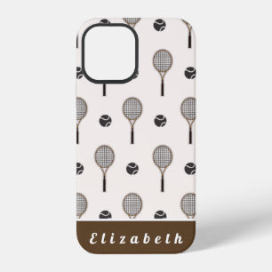 Tennis Soft Pink & Brown Custom Name Girly Sports iPhone 12 Case