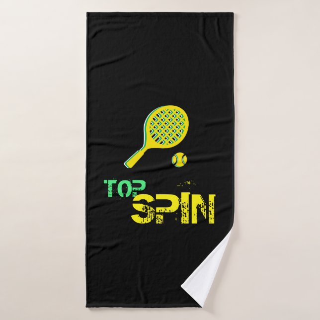 Tennis Sport Pop Art, Green & Yellow Racket & Ball Bath Towel (Bath Towel)