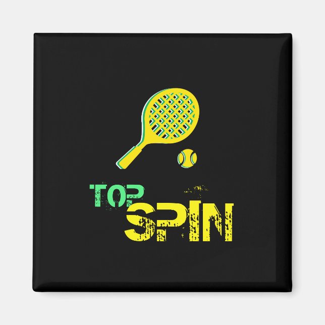 Tennis Sport Pop Art, Green & Yellow Racket & Ball Magnet (Front)