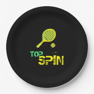 Tennis Sport Pop Art, Green & Yellow Racket & Ball Paper Plate