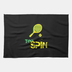 Tennis Sport Pop Art, Green & Yellow Racket & Ball Tea Towel
