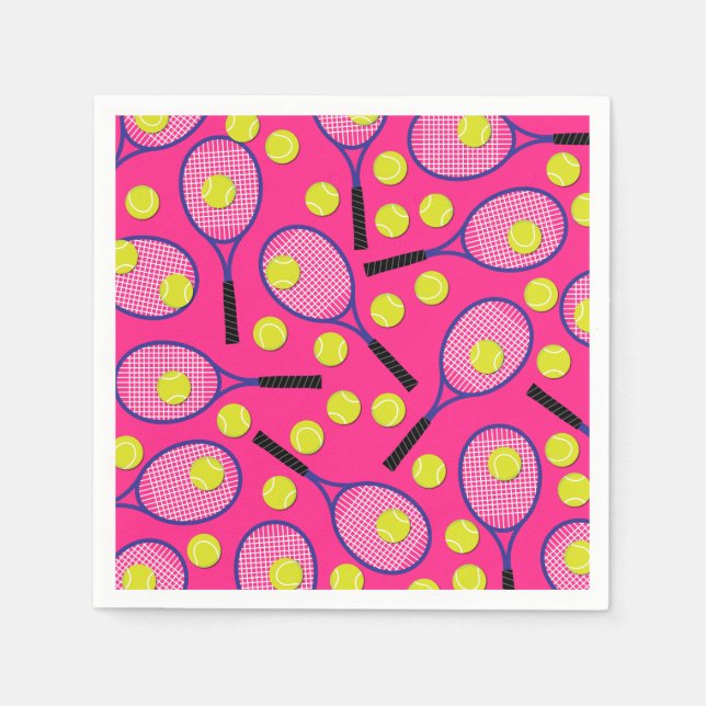Tennis Sports Birthday Party Pink Napkin (Front)