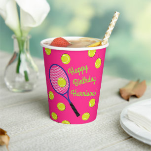 Tennis Sports Birthday Party Pink Paper Cups