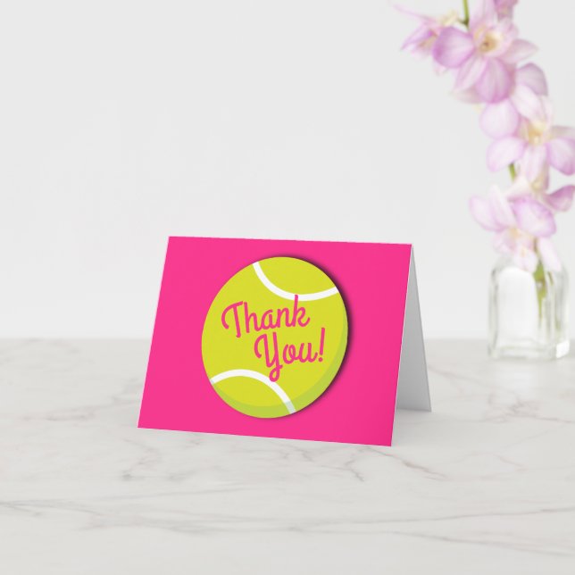 Tennis Sports Birthday Party Pink Thank You Card (Orchid)