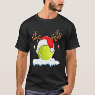 Tennis Sports Lover Reindeer Santa Hat Tennis Ball T-Shirt