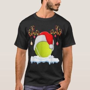 Tennis Sports Lover Reindeer Santa Hat Tennis Ball T-Shirt