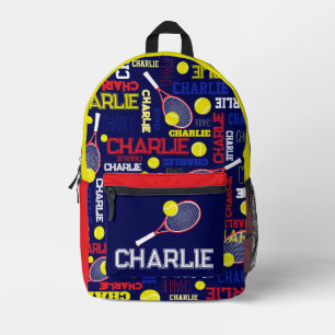 Tennis sports red white blue yellow custom name printed backpack