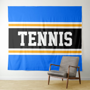 TENNIS Sporty Bright Blue Black Yellow Stripes Tapestry