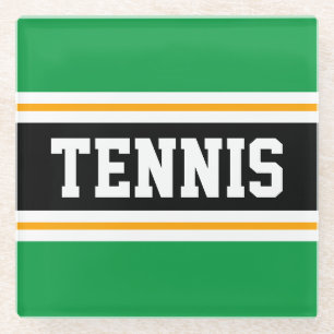 TENNIS Sporty Bright Green Black Racing Stripes Glass Coaster