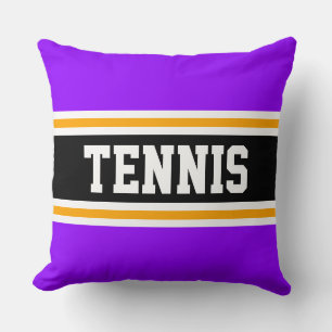 TENNIS Sporty Bright Purple Black Orange Stripes Cushion