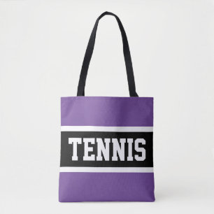 TENNIS Sporty Fun Cool Purple Black White Stripes Tote Bag