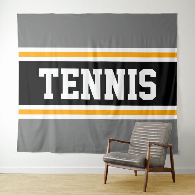 TENNIS Sporty Grey Black Yellow Racing Stripes Tapestry (In Situ (Horizontal))