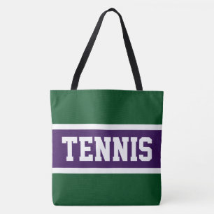 TENNIS Sporty Purple Green White Athletic Stripes  Tote Bag