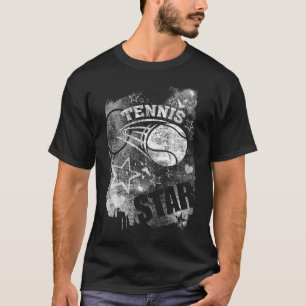 Tennis Star, Black Grunge Tennis T-Shirt