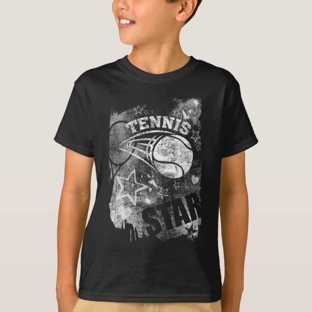 Tennis Star, Black Grunge Tennis T-Shirt (Front)