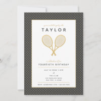 Tennis Star Chic Gold and Grey Party Invitation