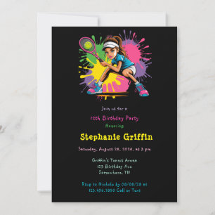 Tennis Star Girl Birthday Party Invitation