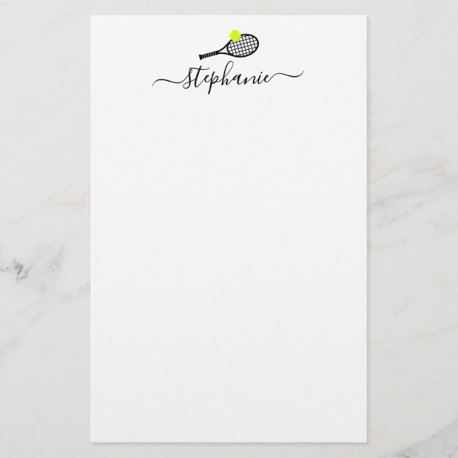 Tennis Stationery Paper Script Personalised Name (Front)