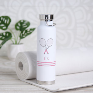 Tennis Stationery Pink Preppy Racquet Monogram   Water Bottle