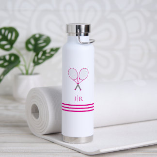 Tennis Stationery Pink Racquet Monogram Water Bottle