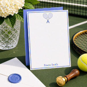 Tennis Stationery Preppy Racquet Monogram Blue Card