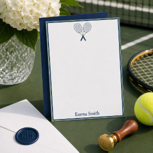 Tennis Stationery Preppy Racquet Monogram Navy  Card