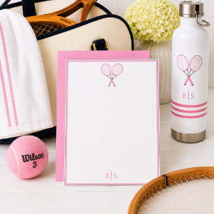 Tennis Stationery Preppy Racquet Monogram Pink Card
