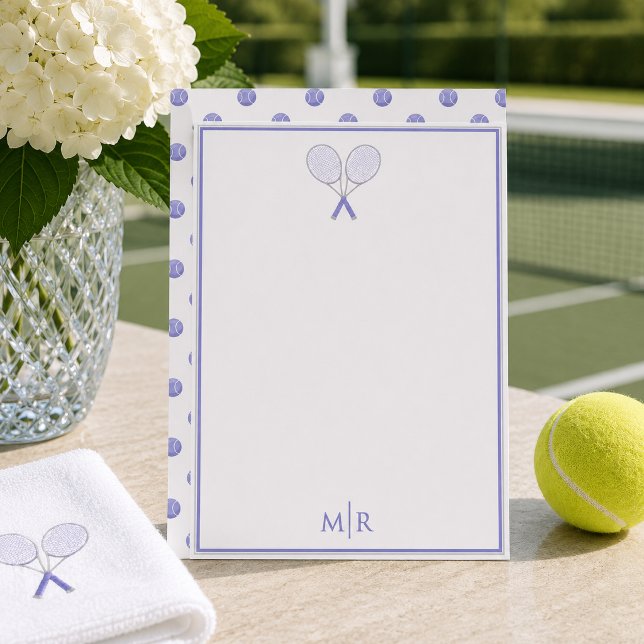 Tennis Stationery Racquet Polka Dot Monogram Blue Card (Creator Uploaded)