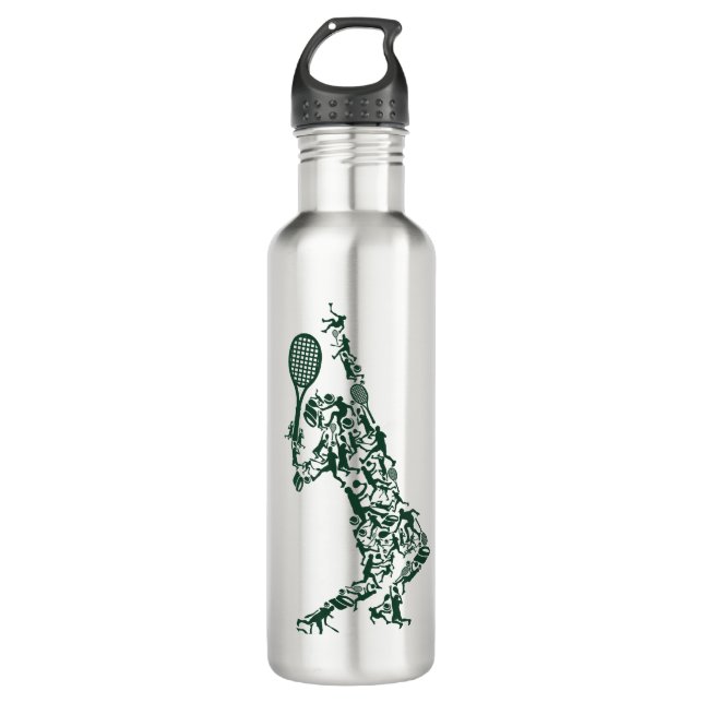 Tennis T Shirt - Player Positions Balls Racket in  710 Ml Water Bottle (Front)