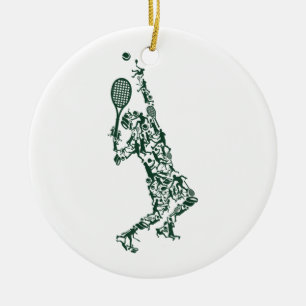 Tennis T Shirt - Player Positions Balls Racket in Ceramic Tree Decoration