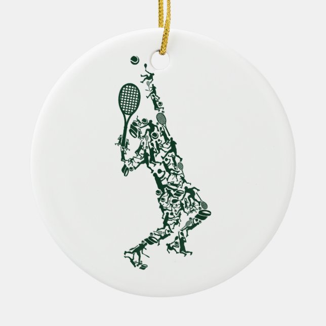 Tennis T Shirt - Player Positions Balls Racket in  Ceramic Tree Decoration (Front)