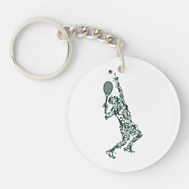 Tennis T Shirt - Player Positions Balls Racket in  Key Ring (Front)