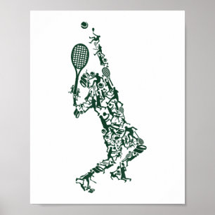 Tennis T Shirt - Player Positions Balls Racket in  Poster