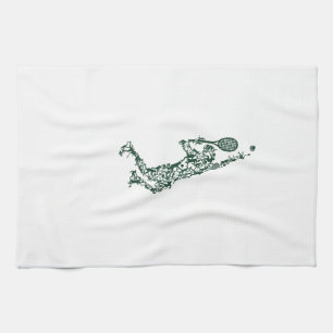 Tennis T Shirt - Player Positions Balls Racket in Tea Towel