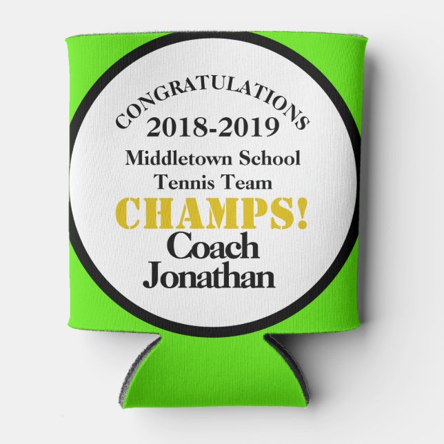 Tennis Team Coach Green Can Cooler (Front)