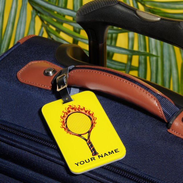 Tennis Team Fire Racket Luggage Tag (Front Insitu 1)