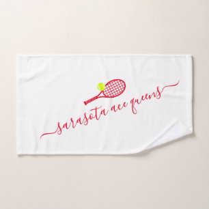 Tennis Team Name Personalised Red White Hand Towel
