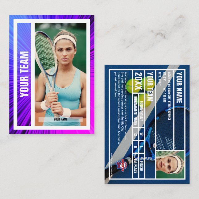 Tennis Team Trading Card - Pink/Purple Rays (Front/Back)
