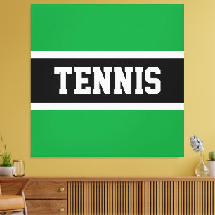 TENNIS Text Fun Bold Green Black White Stripes Canvas Print
