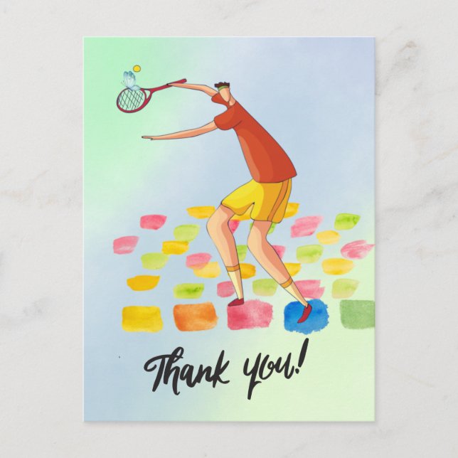 Tennis Thank you card for coach  watercolor (Front)