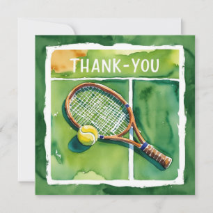 Tennis thank you card racket and ball watercolor