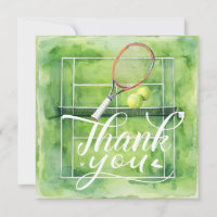 Tennis thank you card racket and ball watercolor